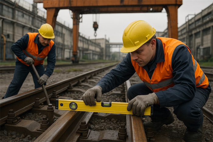 Нивелировка и выправка кранового пути на промышленном объекте в Санкт-Петербурге